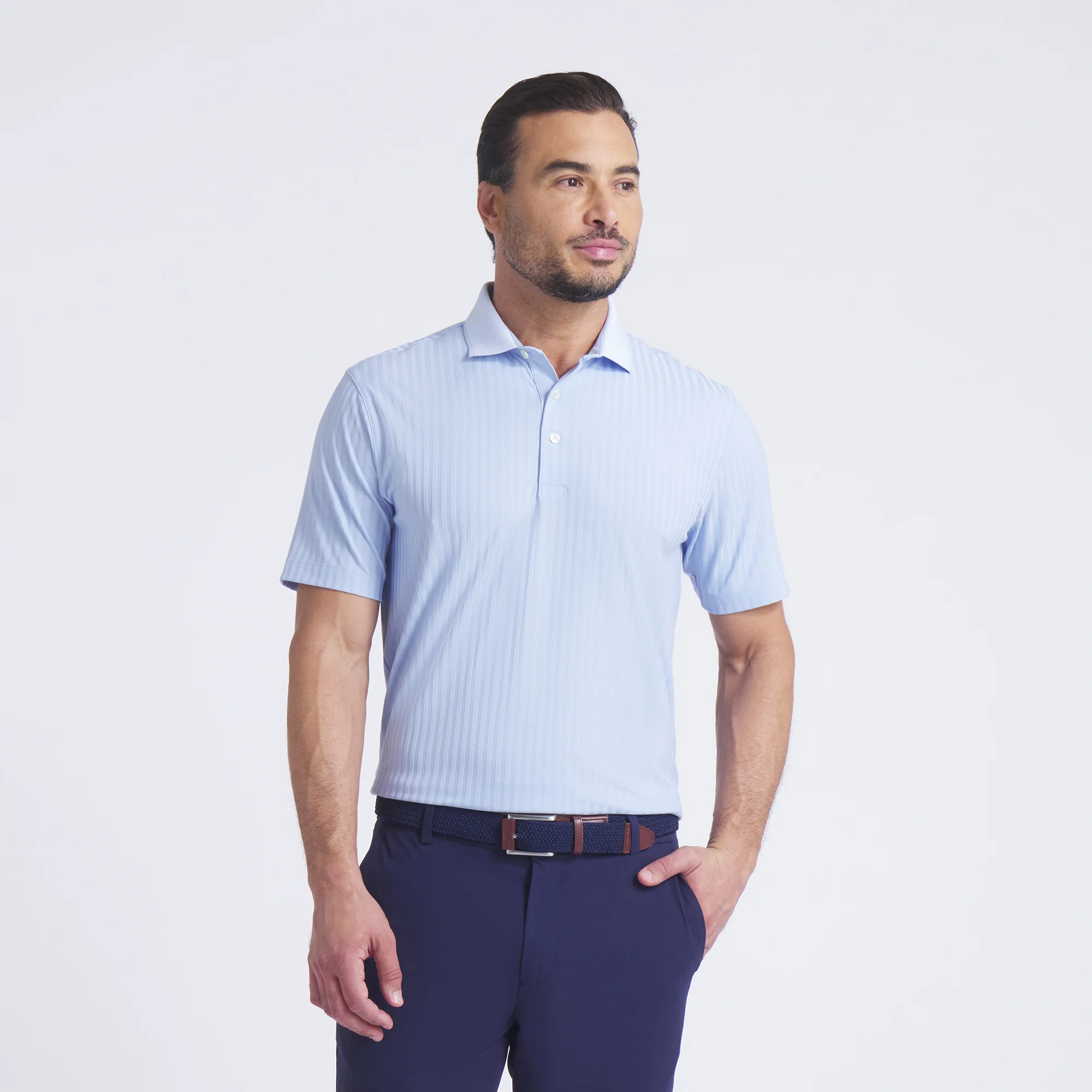 MATTR Stripe Jacquard Golf Polo