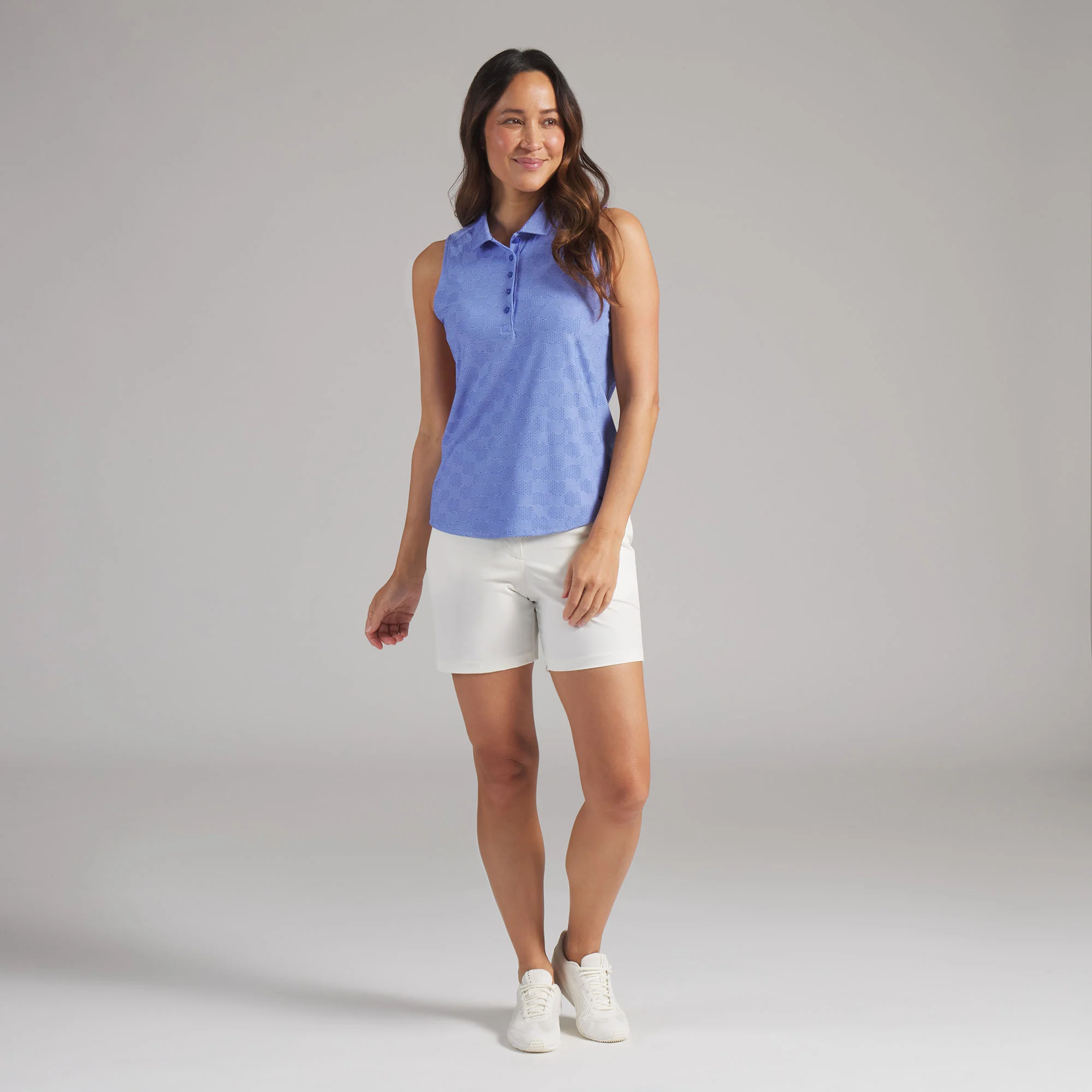 Women's Check Jacquard Sleeveless Golf Polo - Image 15