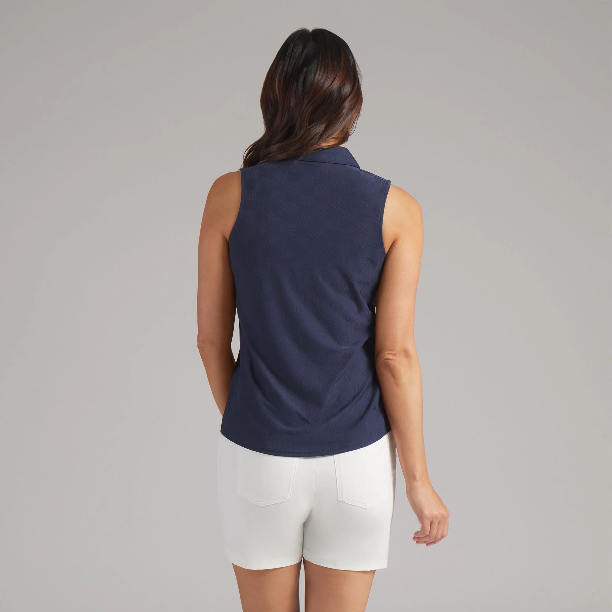Women's Check Jacquard Sleeveless Golf Polo - Image 2