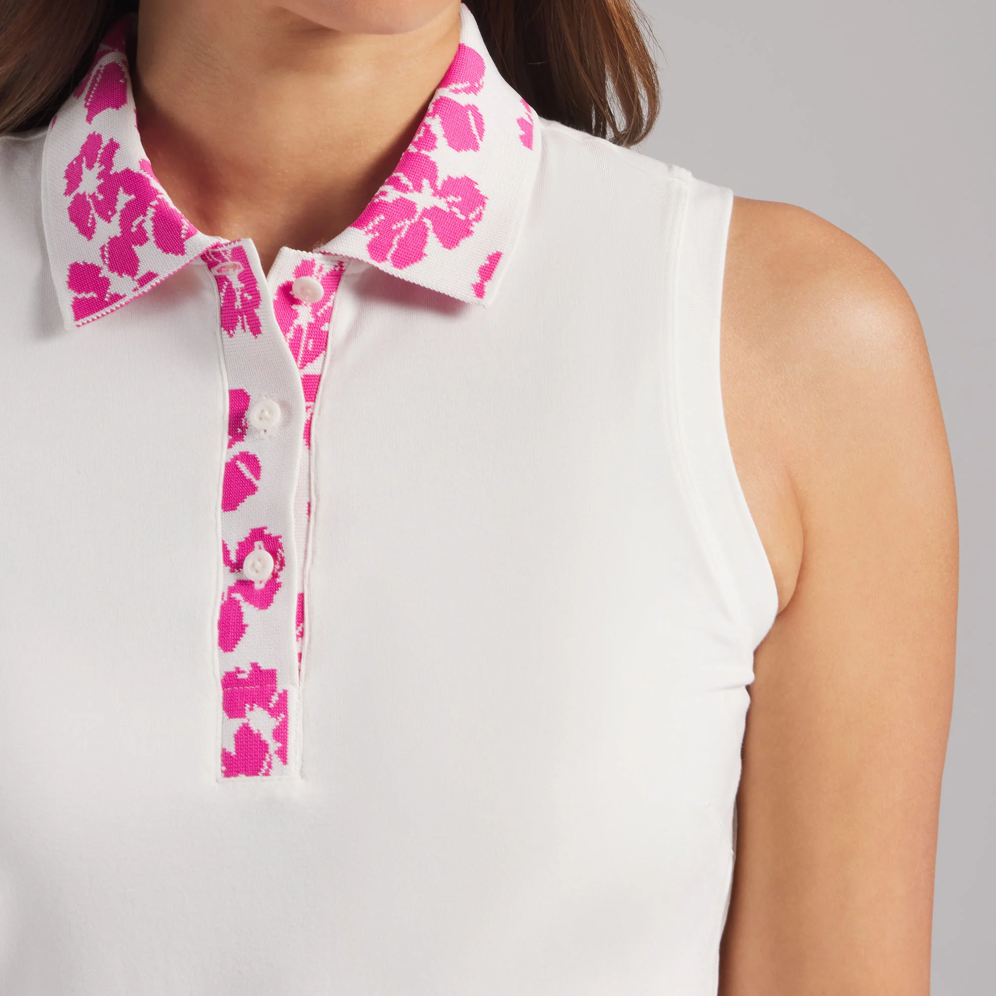 Women's Modalon Floral Rib Sleeveless Golf Polo - Image 4